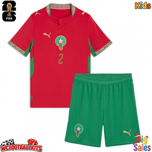 Morocco Achraf Hakimi #2 Replica Home Stadium Kit for Kids World Cup 2026 Short Sleeve (+ pants)